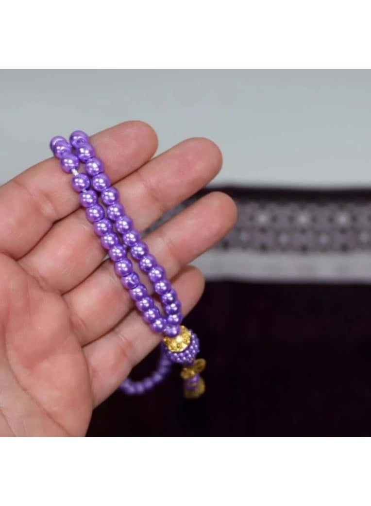 SUNDUS Rehal Travel Prayer Mat Set with Prayer Beads | Portable Lightweight Sajjadah with Compass & Carrying Pouch | Muslim Islamic Gift Misbaha Tasbeeh(Quran aisma allah Size 14/20) - Image 4